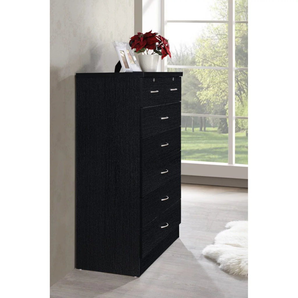 7 Drawer Wooden Dresser Chest with 2 Top Locks, Cherry P2044