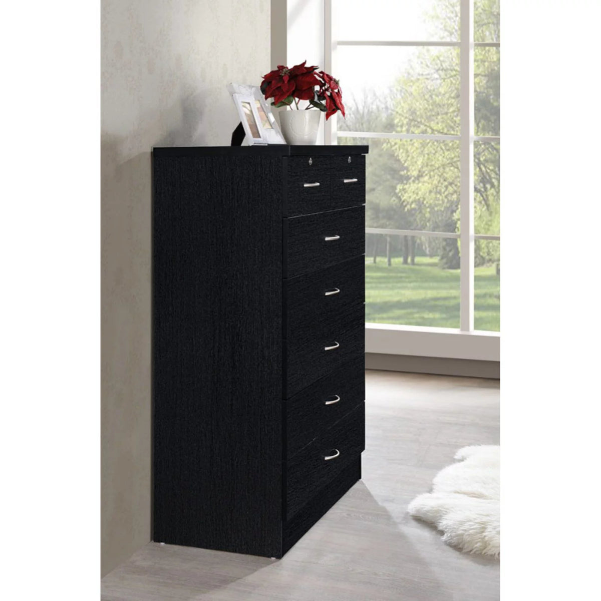 7 Drawer Wooden Dresser Chest with 2 Top Locks, Cherry P2044