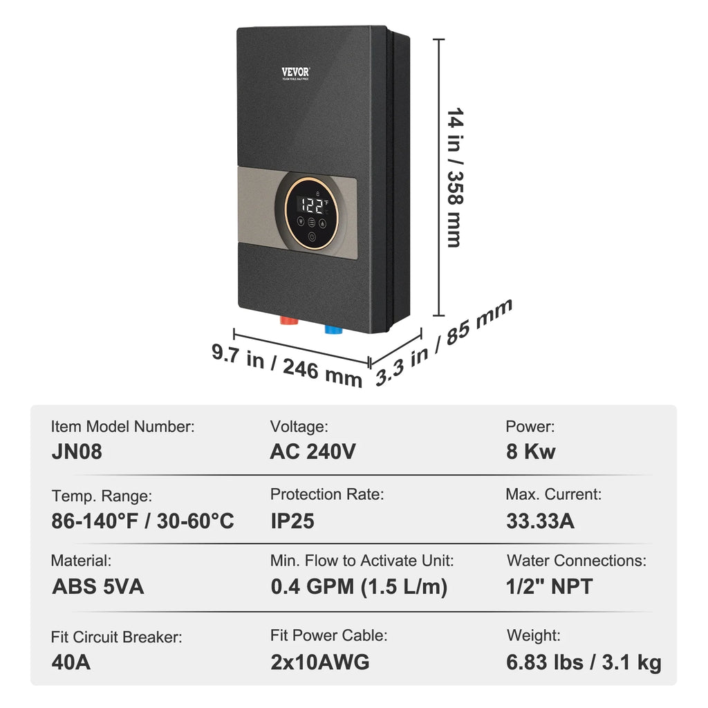 8KW Instant Hot Tankless Electric Water Heater T183