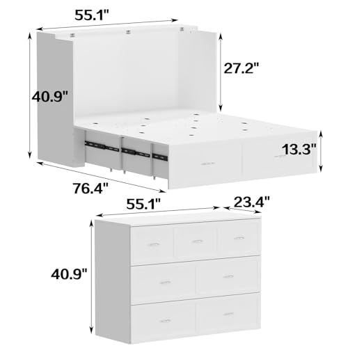 White Full Size Murphy Bed Cabinet Bed with Charging Station and Drawer X451