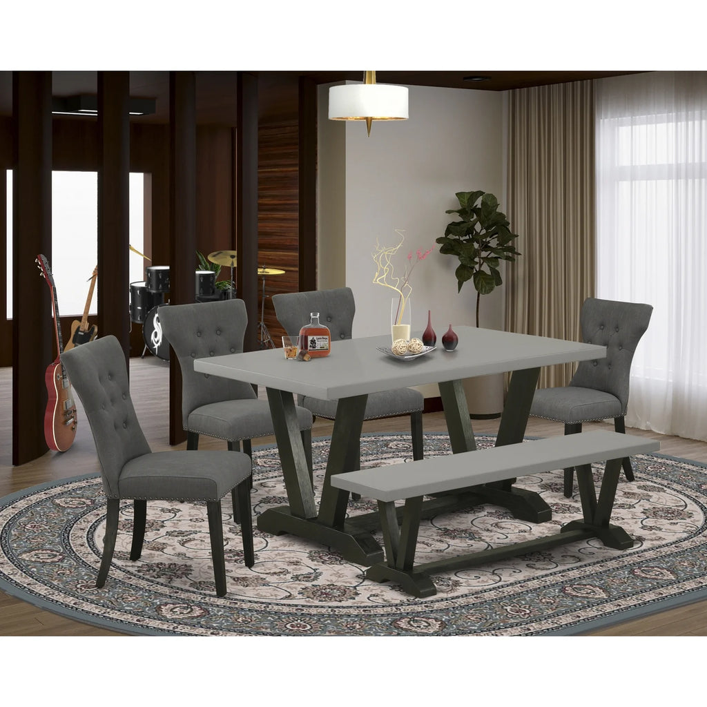6 Pc Kitchen Table Set with Bench and Dining Chairs W19784