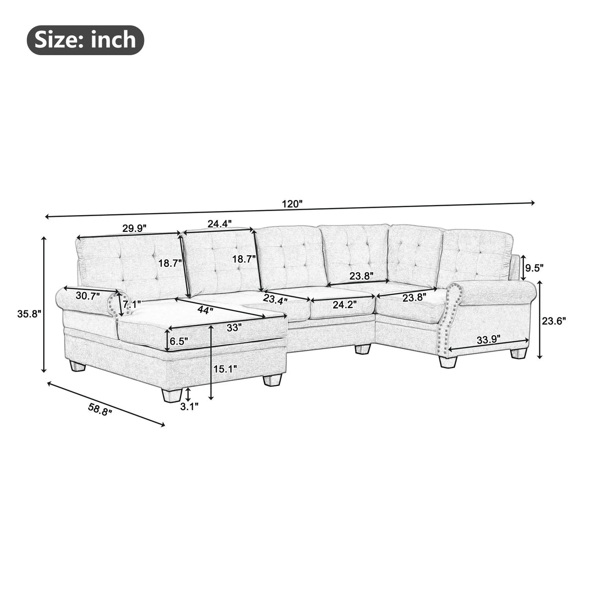 Gray U-Shaped Sectional Sofa G499