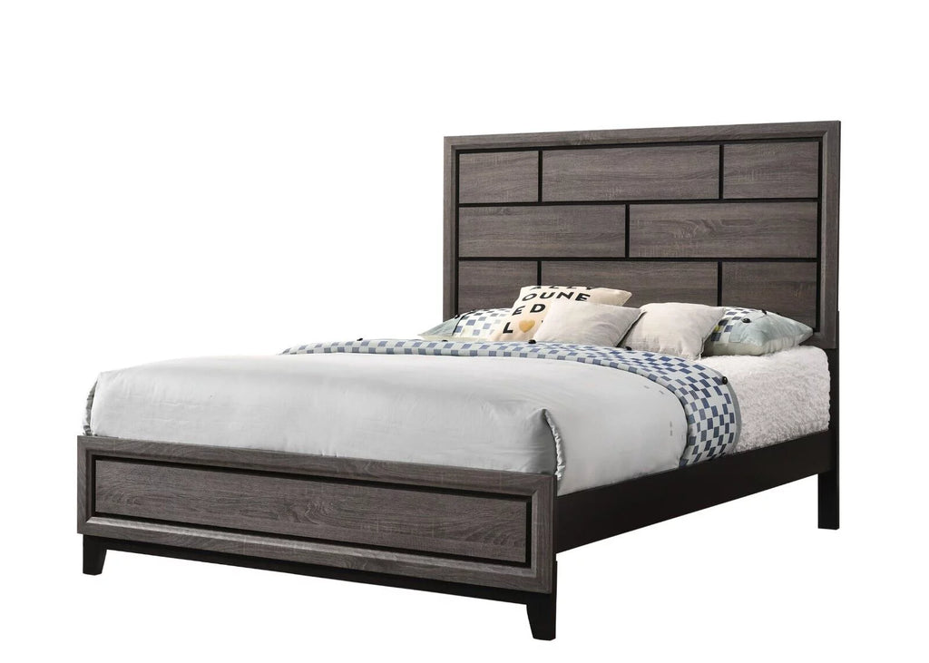 3pc Full Size Panel Bed and 2 Nightstands Gray Finish G92954