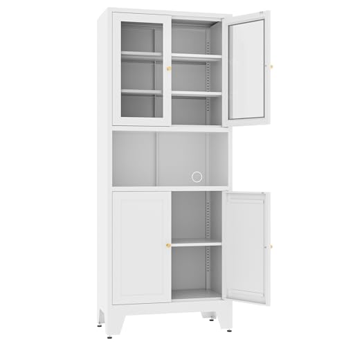 Tall White Metal Storage Cabinet with 3 Adjustable Shelves and 2 Doors J6974