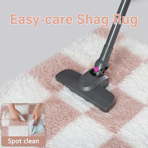 Beige and White Checkered Shag Rug 8x10 S33412