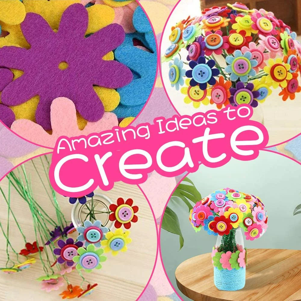 Flower Craft Kit with Buttons and Felt Vase Arts Toy F937077