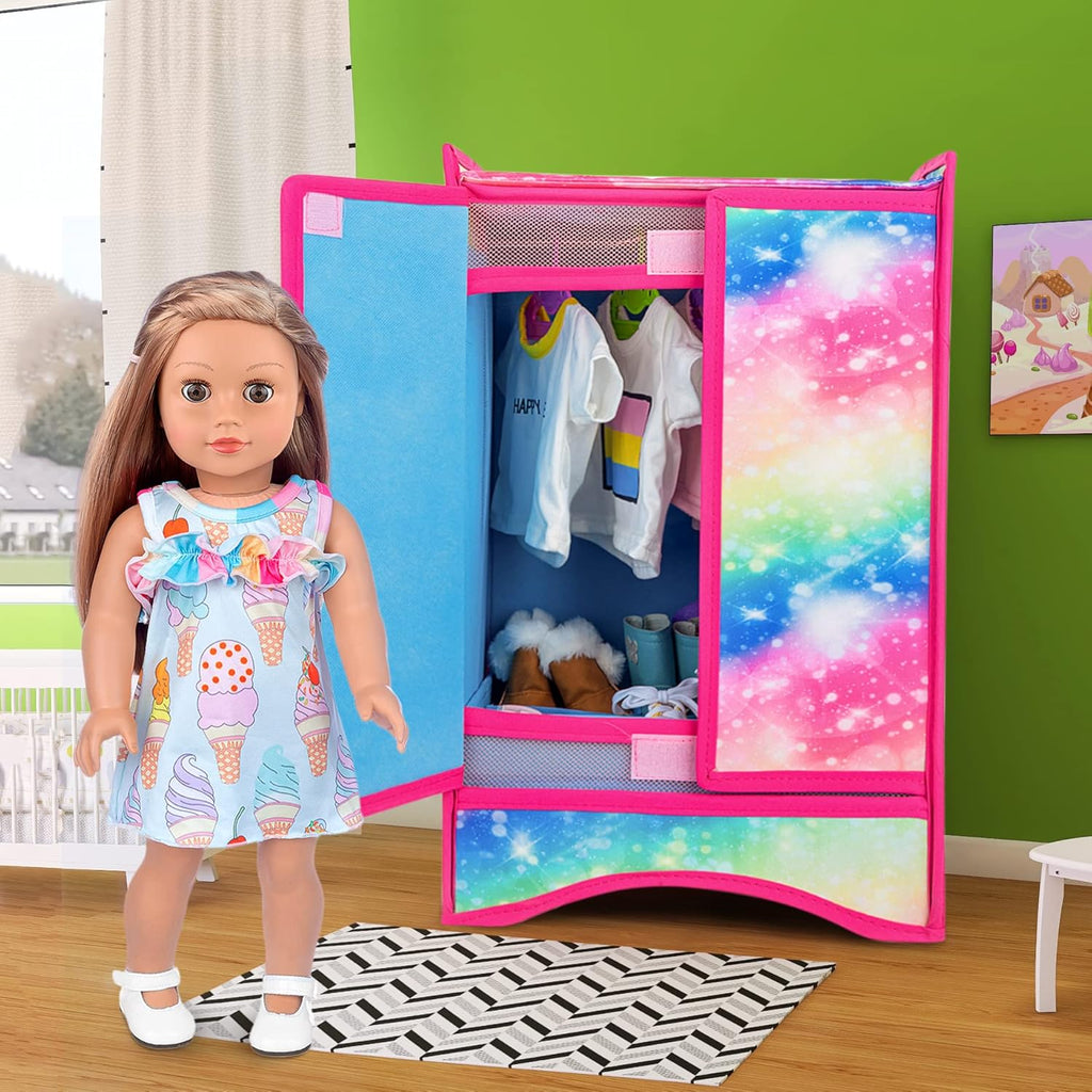 18 Inch Doll Clothes Wardrobe with Hangers and Storage Box C9845