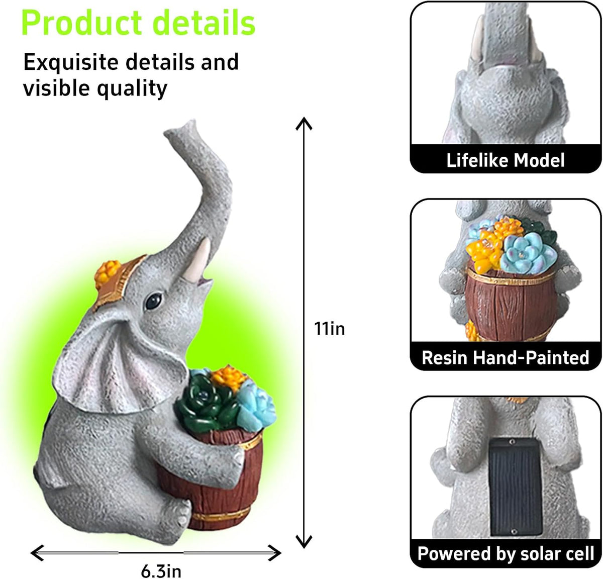 Solar Garden Elephant Statue Lights I6513