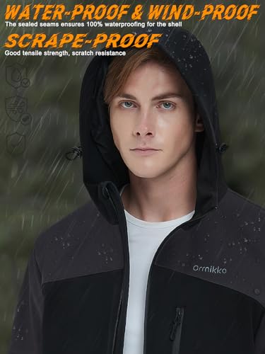Mens Heated Jacket with Battery Pack 20000mAh Rechargeable Winter Outdoor Work Electric Jacket with Hood U660