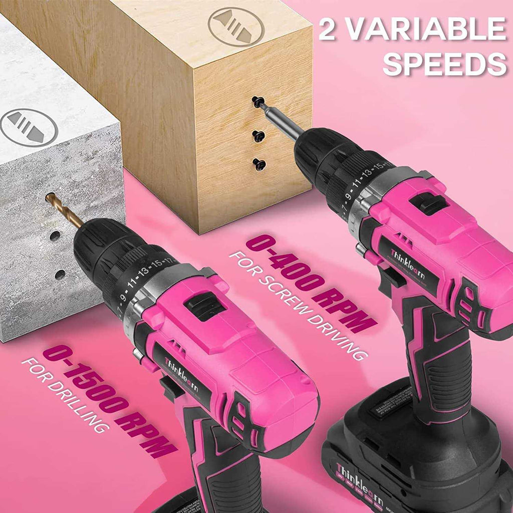 Pink Cordless Drill Set 20V Lithium-ion Power Drill Set with 67Pcs Drill Driver Bits L2088