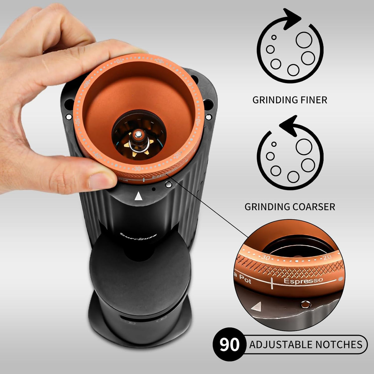 Stainless-steel Burr Coffee Grinder, 65g Single Dose, 90 Adjustable Settings Z7747