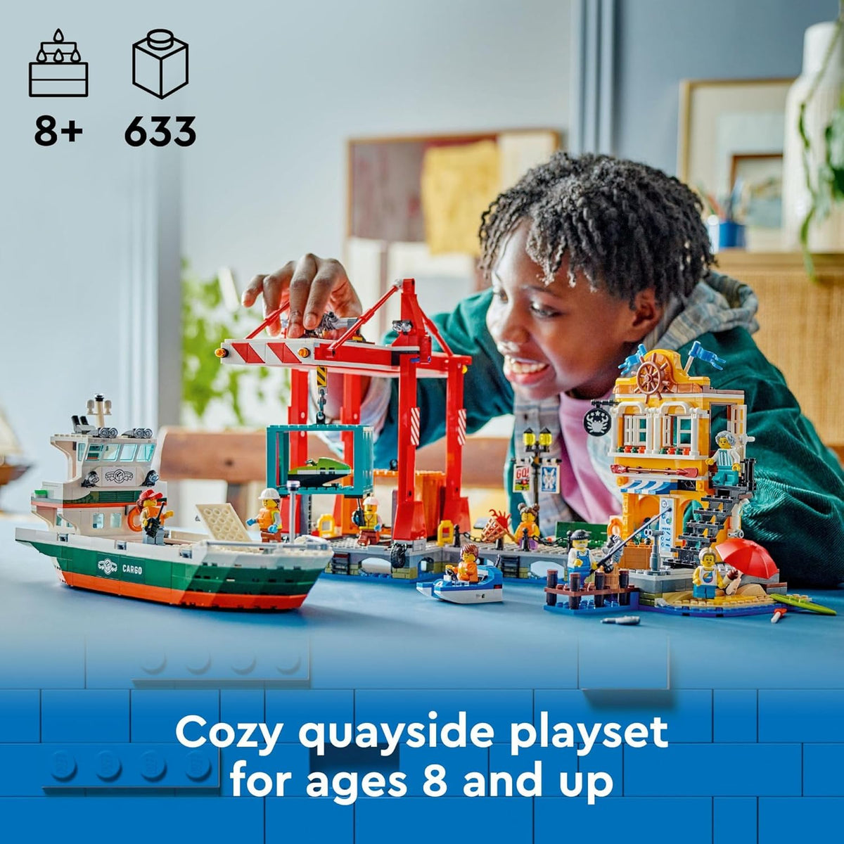 LEGO City Seaside Harbor with Cargo Ship Toy, Model Container Crane and Boat with 8 Minifigures Y837552