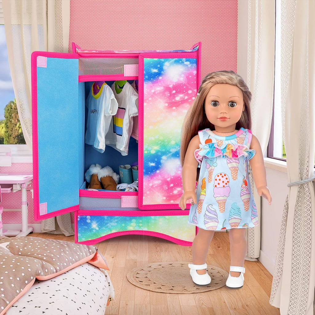 18 Inch Doll Clothes Wardrobe with Hangers and Storage Box C9845