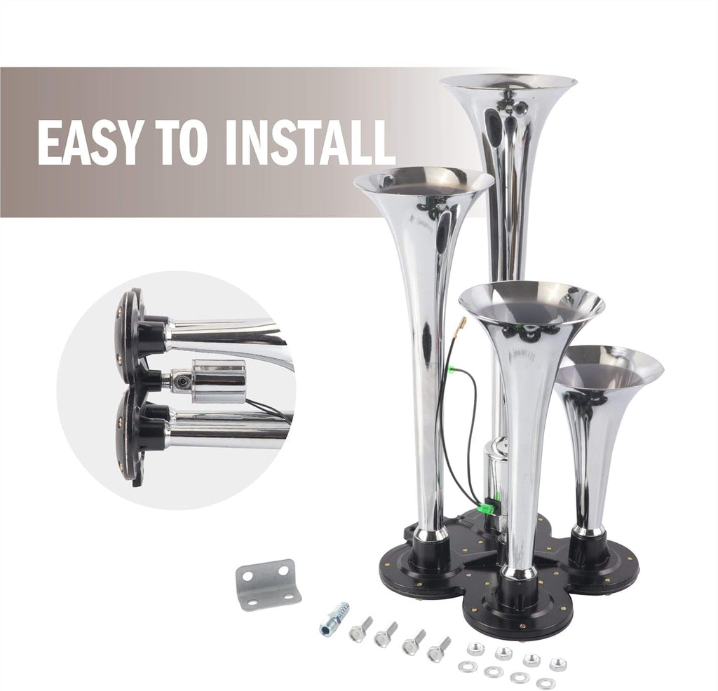 4 Trumpet Train Air Horn Kit with 120 PSI Air Compressor O365329
