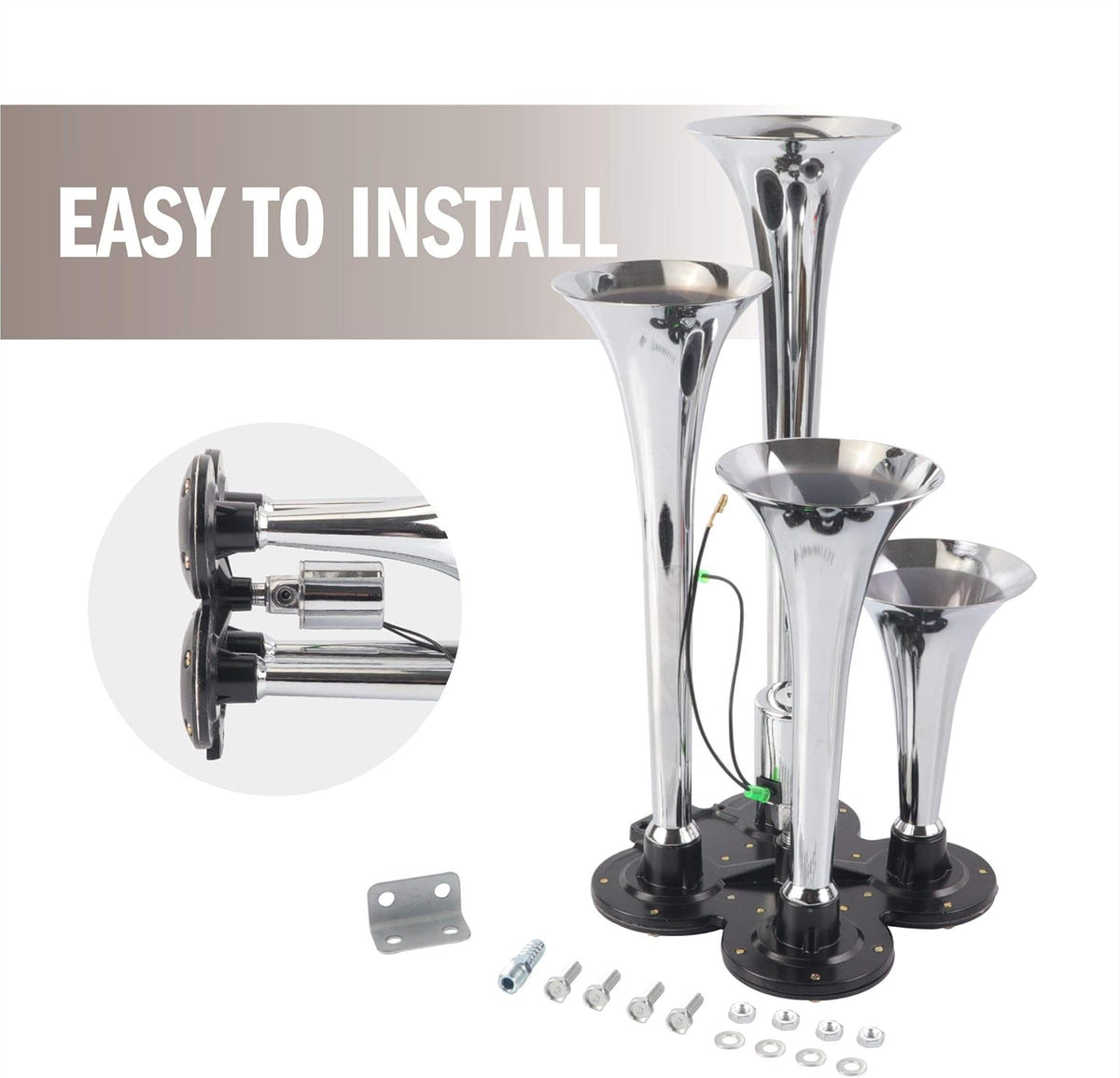 4 Trumpet Train Air Horn Kit with 120 PSI Air Compressor O365329