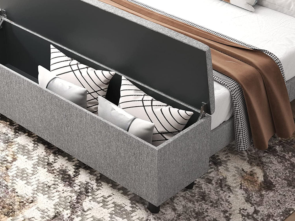 Gray Queen Platform Bed Frame with Storage Ottoman Bench & Headboard R457178