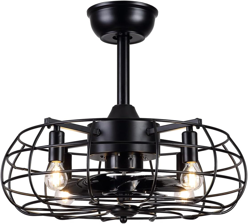 Black Caged Ceiling Fan with Lights R8724
