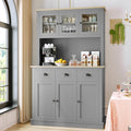 Grey Kitchen Hutch Storage Cabinet with Countertop and Drawers B221433