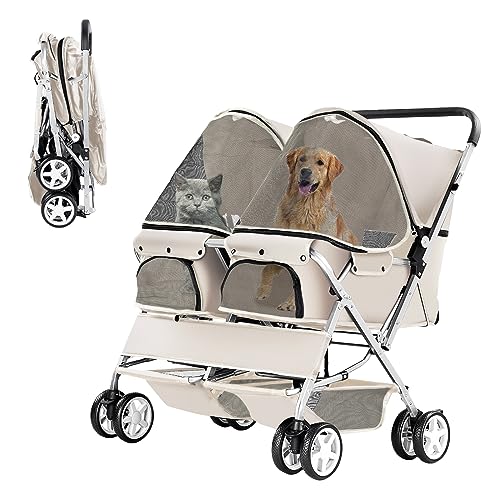 Gray Foldable Double Pet Stroller I3620