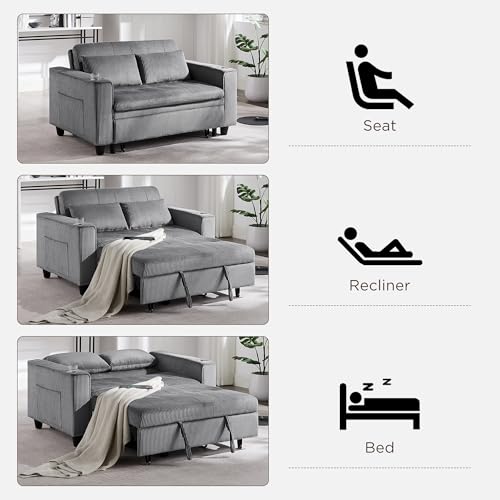 Light Grey Corduroy 3 in 1 Convertible Sleeper Sofa Bed S168