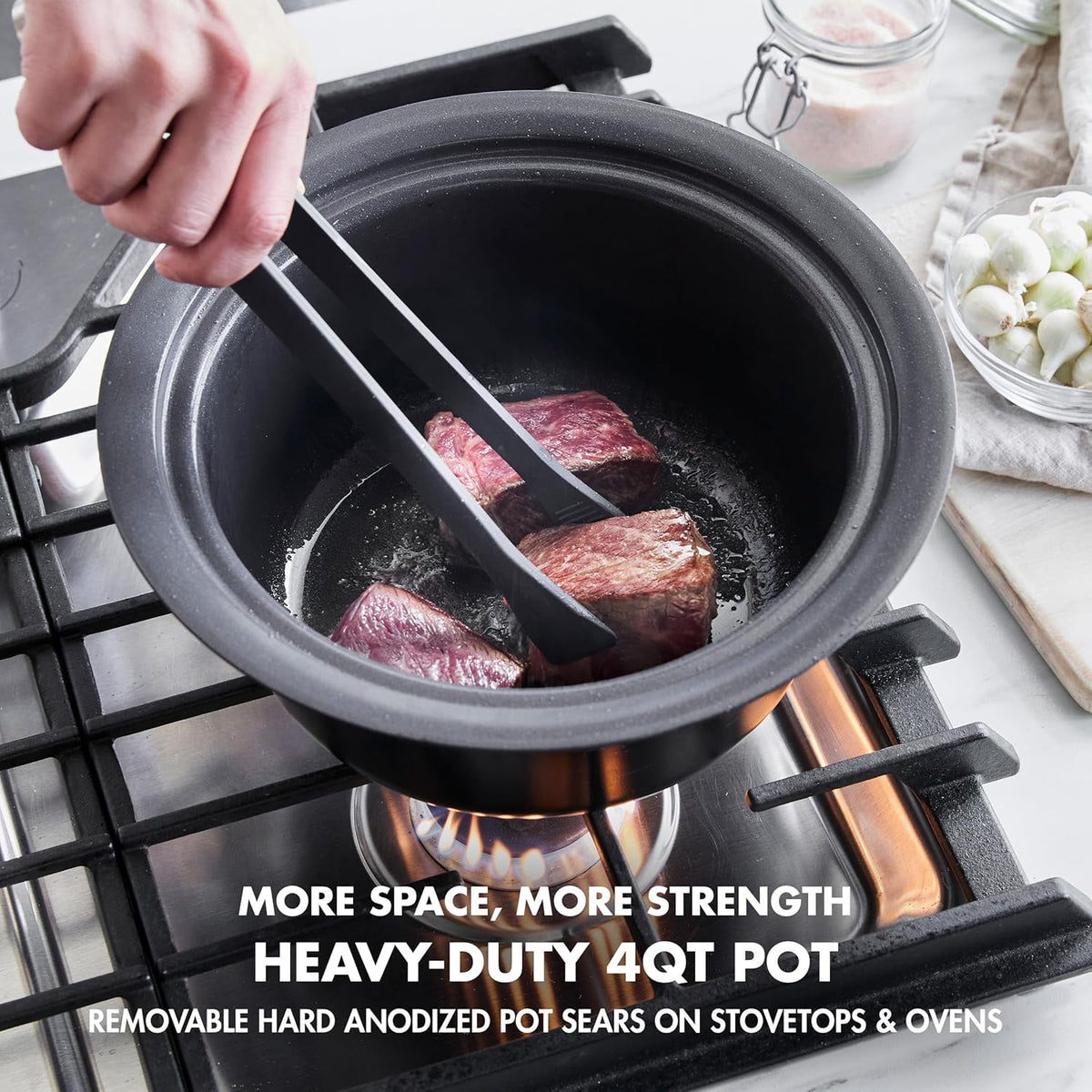 4QT Electric Slow Cooker with Lid, Hard Anodized Ceramic Nonstick Inner Pot M175280