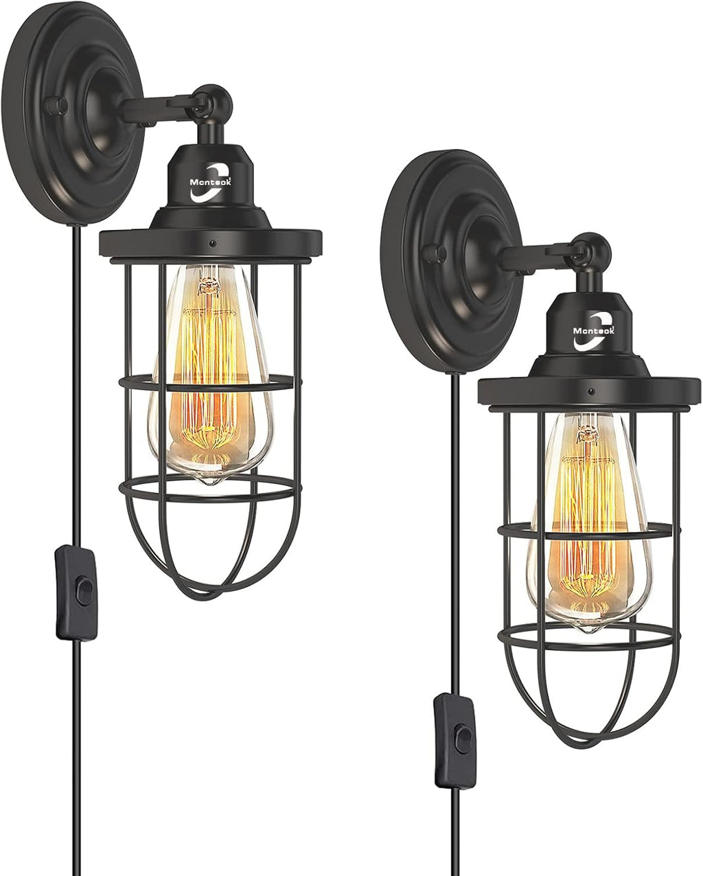 Plug in Wall Sconces Set of 2 Black Wire Cage Wall Light Fixtures A60874