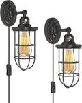 Plug in Wall Sconces Set of 2 Black Wire Cage Wall Light Fixtures A60874