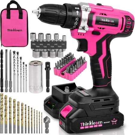 Pink Cordless Drill Set 20V Lithium-ion Power Drill Set with 67Pcs Drill Driver Bits L2088