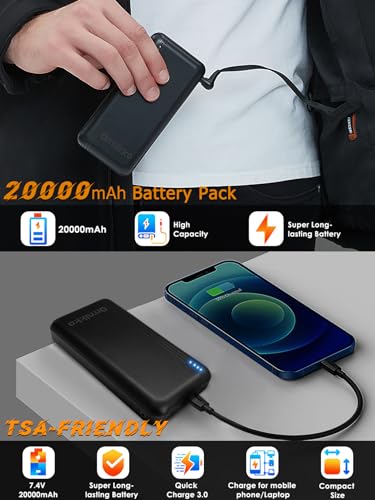 Mens Heated Jacket with Battery Pack 20000mAh Rechargeable Winter Outdoor Work Electric Jacket with Hood U660