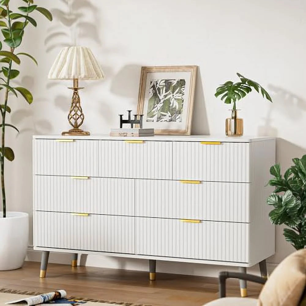 7 Drawer White Gold Wood Dresser C340