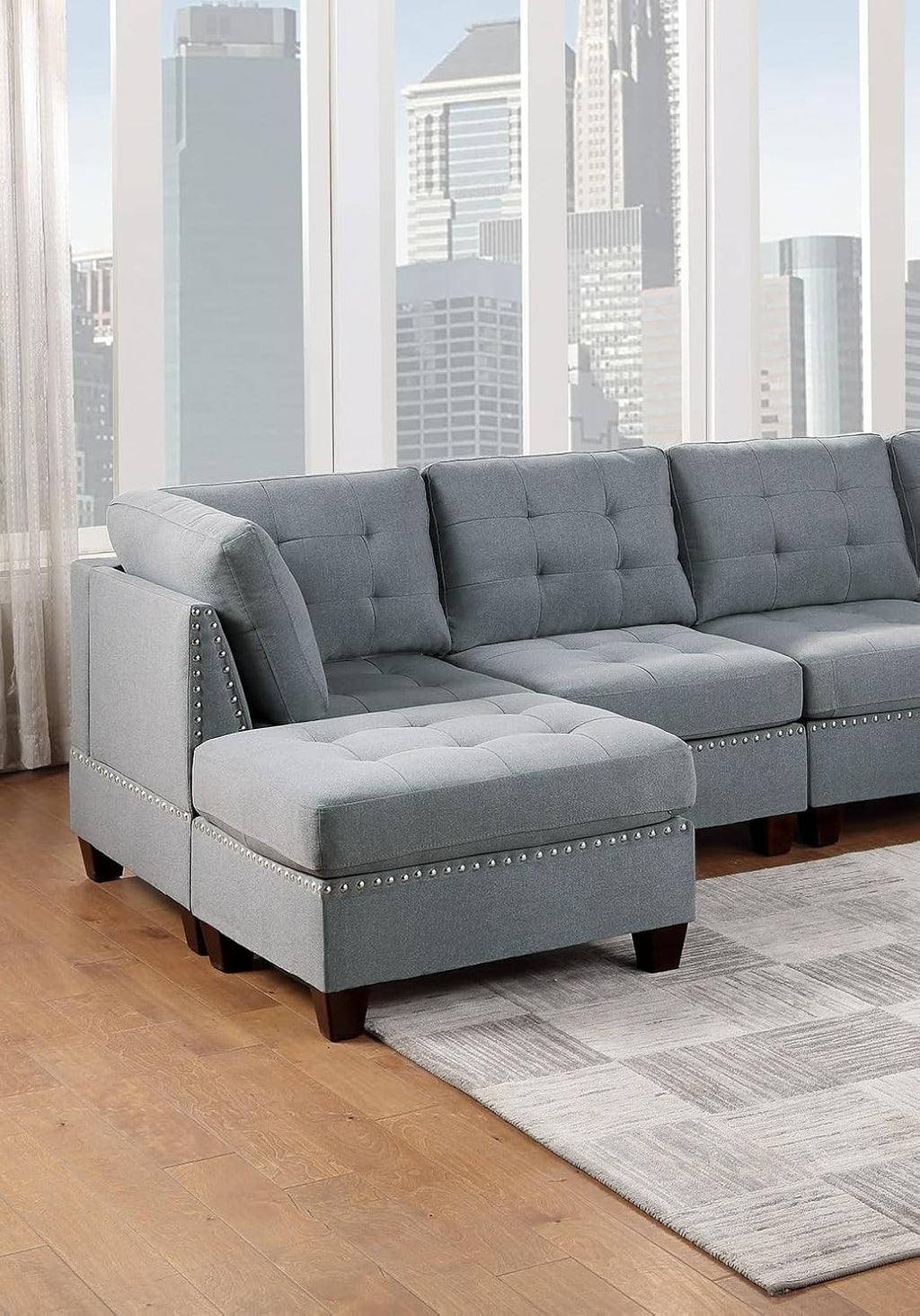Gray Linen Like Fabric Modular Sectional 6pc Set W3049