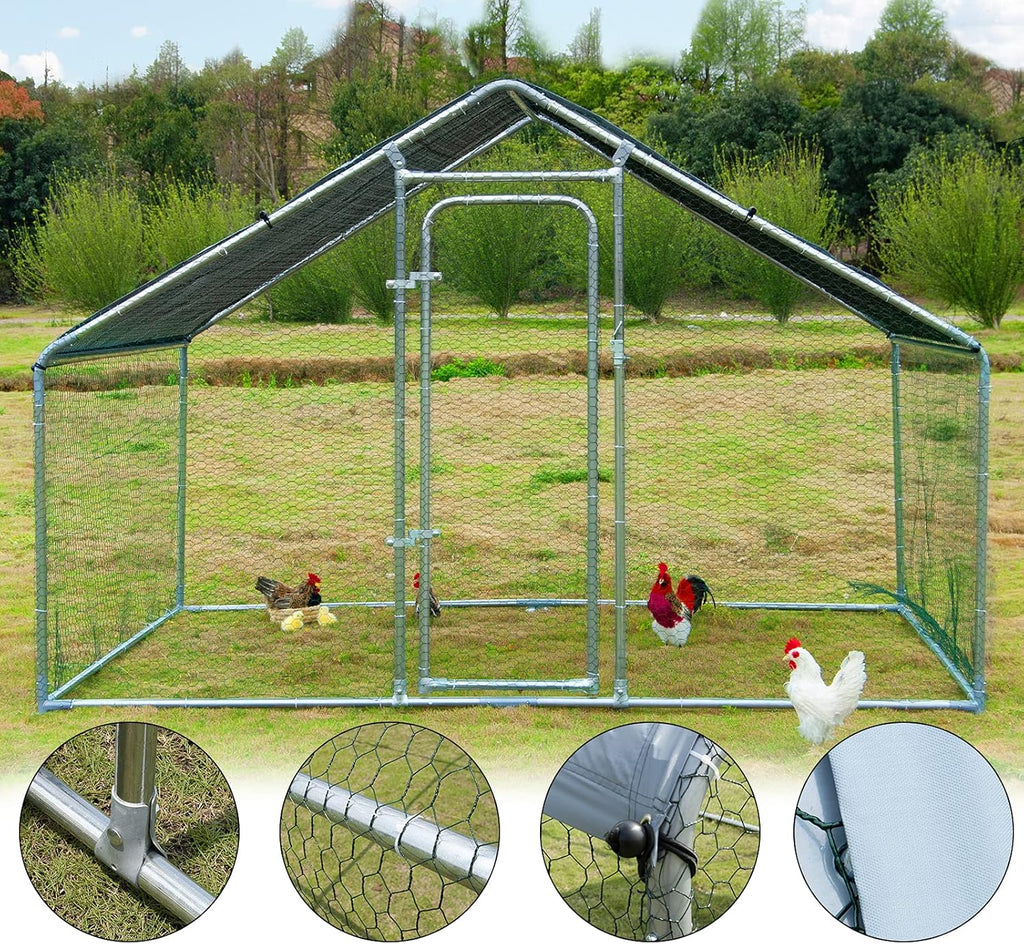Large Metal Walk-in Chicken Coop with Waterproof Cover G8530