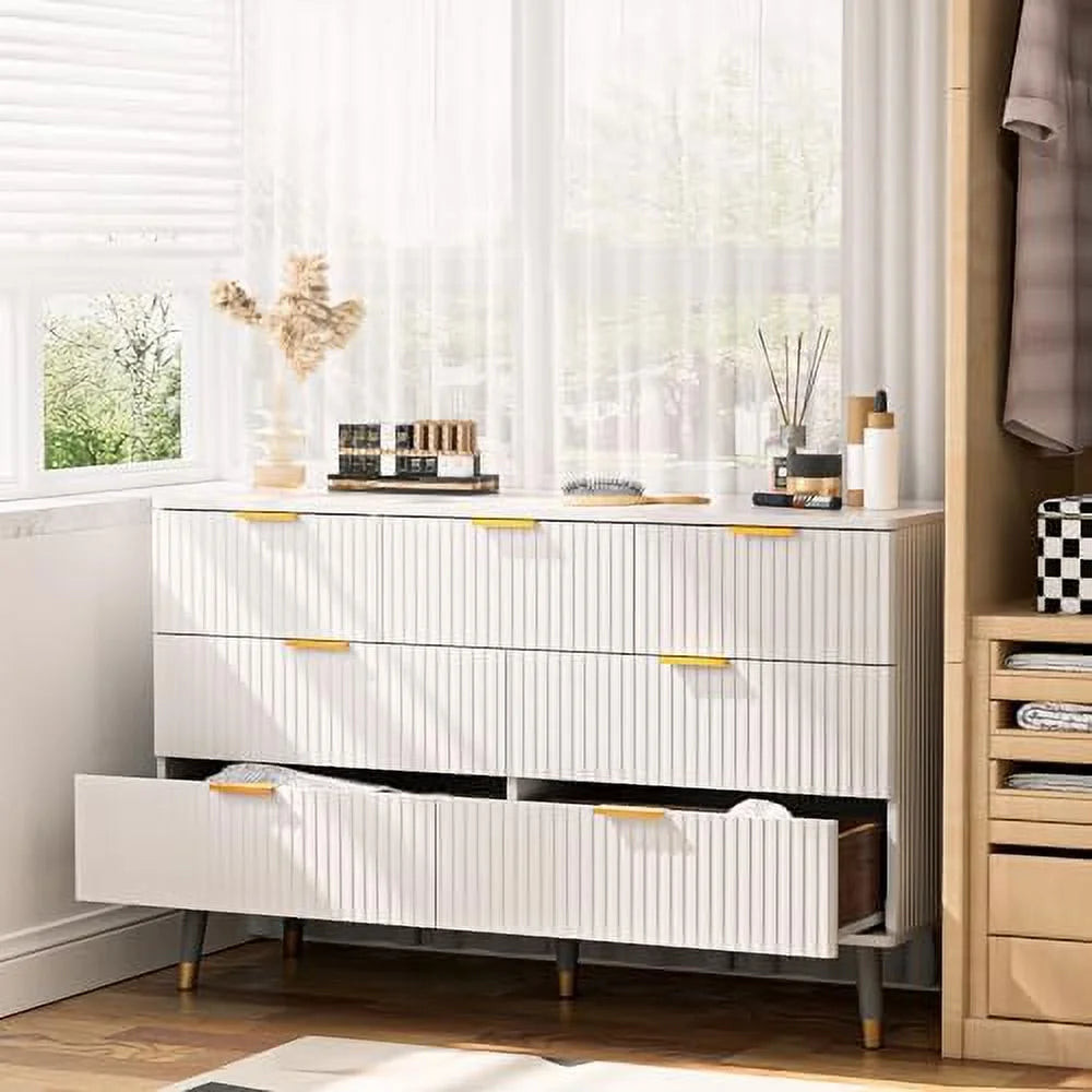 7 Drawer White Gold Wood Dresser C340