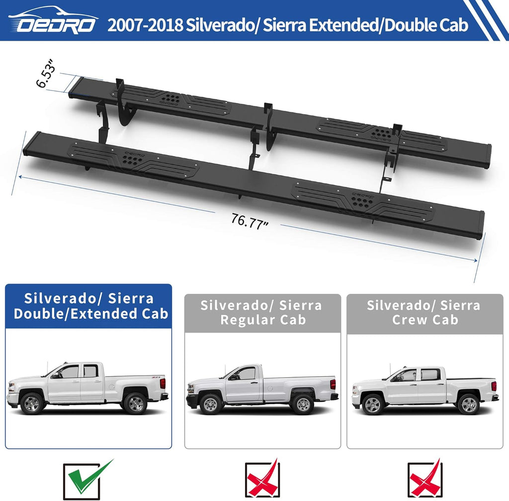 Running Boards Compatible with Silverado/Sierra 1500 2500/3500 Double & Extd Cab A6414