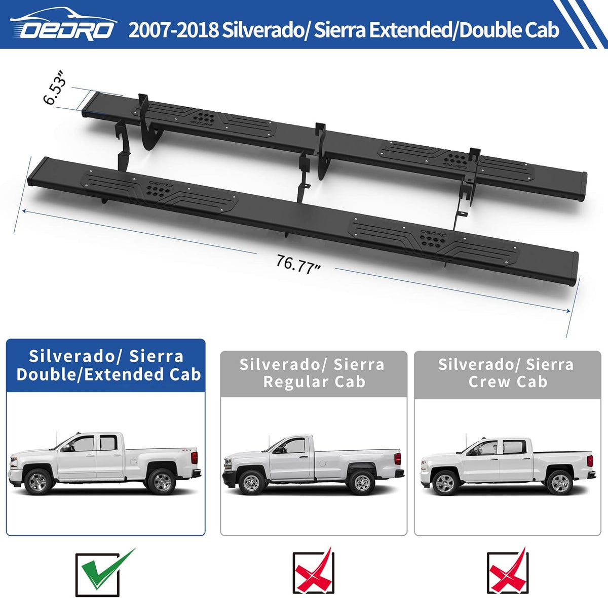 Running Boards Compatible with Silverado/Sierra 1500 2500/3500 Double & Extd Cab A6414