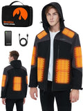 Mens Heated Jacket with Battery Pack 20000mAh Rechargeable Winter Outdoor Work Electric Jacket with Hood U660