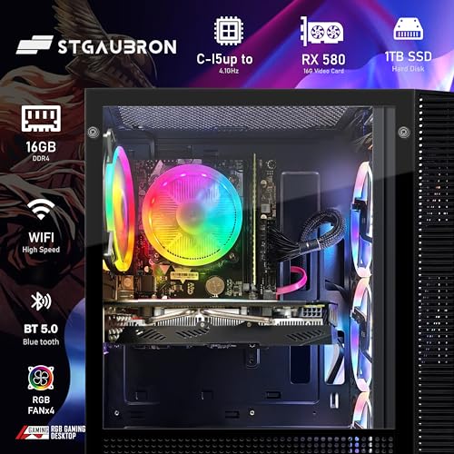 Gaming PC Desktop Computer, Intel Core I7 up to 3.9 GHz, Radeon RX 580 8G, 16G RAM, 512G SSD, WiFi, Bluetooth 5.0, RGB Fan x6, RGB BT Sound Bar, Windows 10 Home F41026