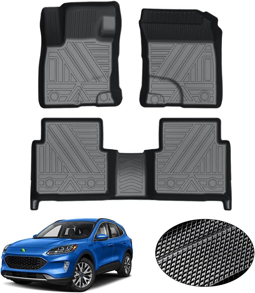 Custom Fit All Weather Floor Mats Full Set Black Non-Slip C3840
