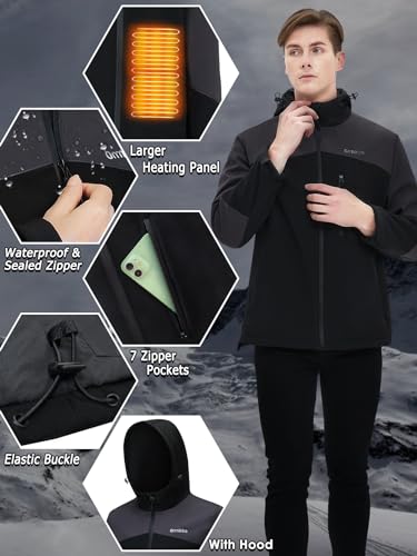 Mens Heated Jacket with Battery Pack 20000mAh Rechargeable Winter Outdoor Work Electric Jacket with Hood U660
