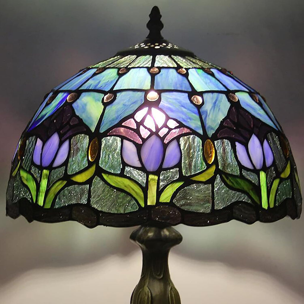 Purple Tulip Stained Glass Table Lamp 12 Inches Q150
