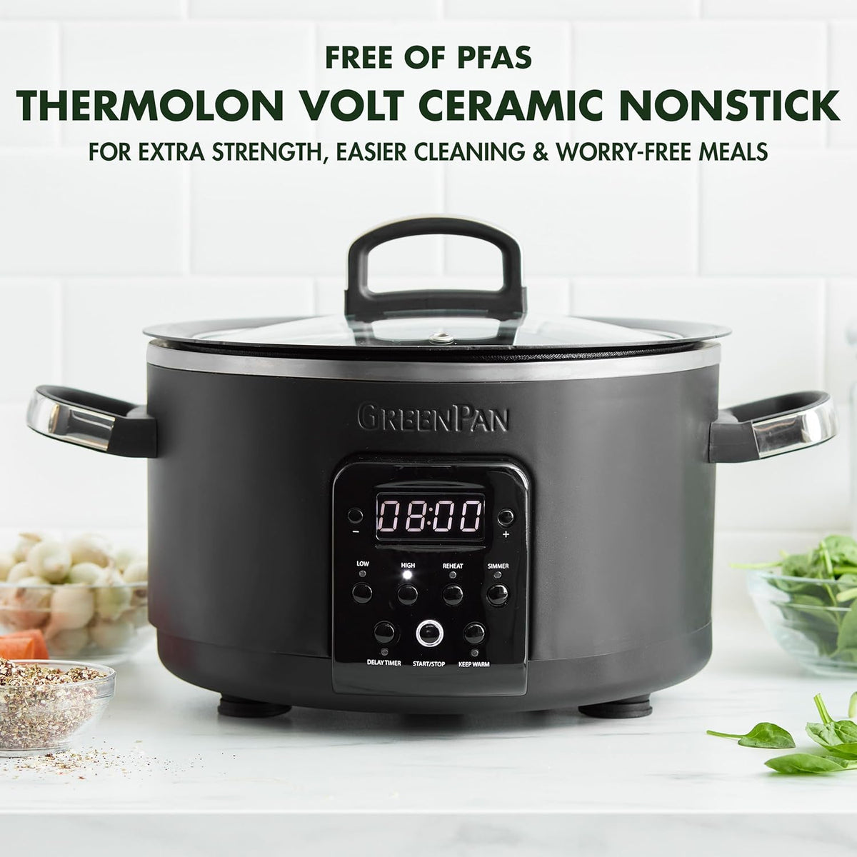 4QT Electric Slow Cooker with Lid, Hard Anodized Ceramic Nonstick Inner Pot M175280