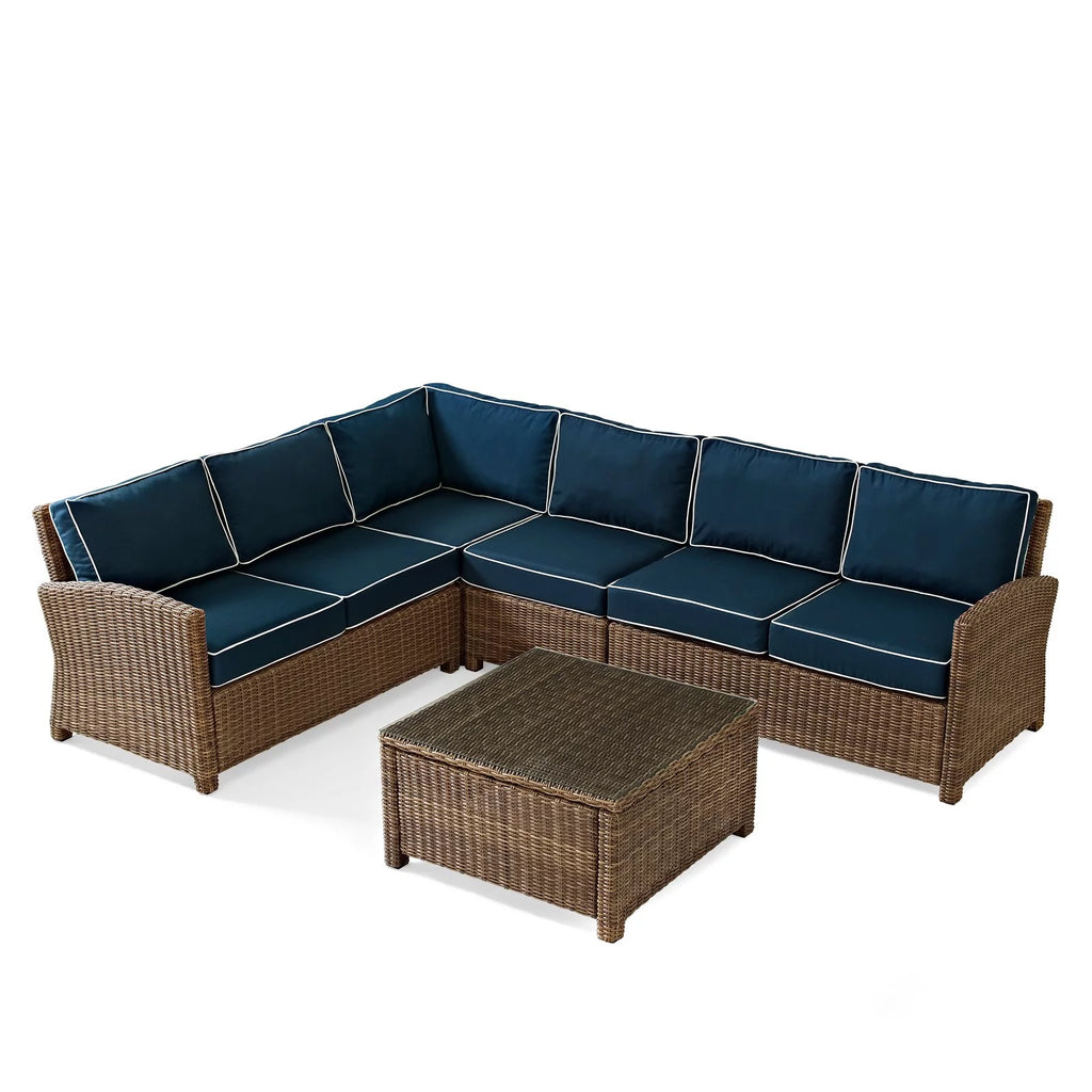 5 Piece Fabric Patio Sectional Set in Brown and Navy N439