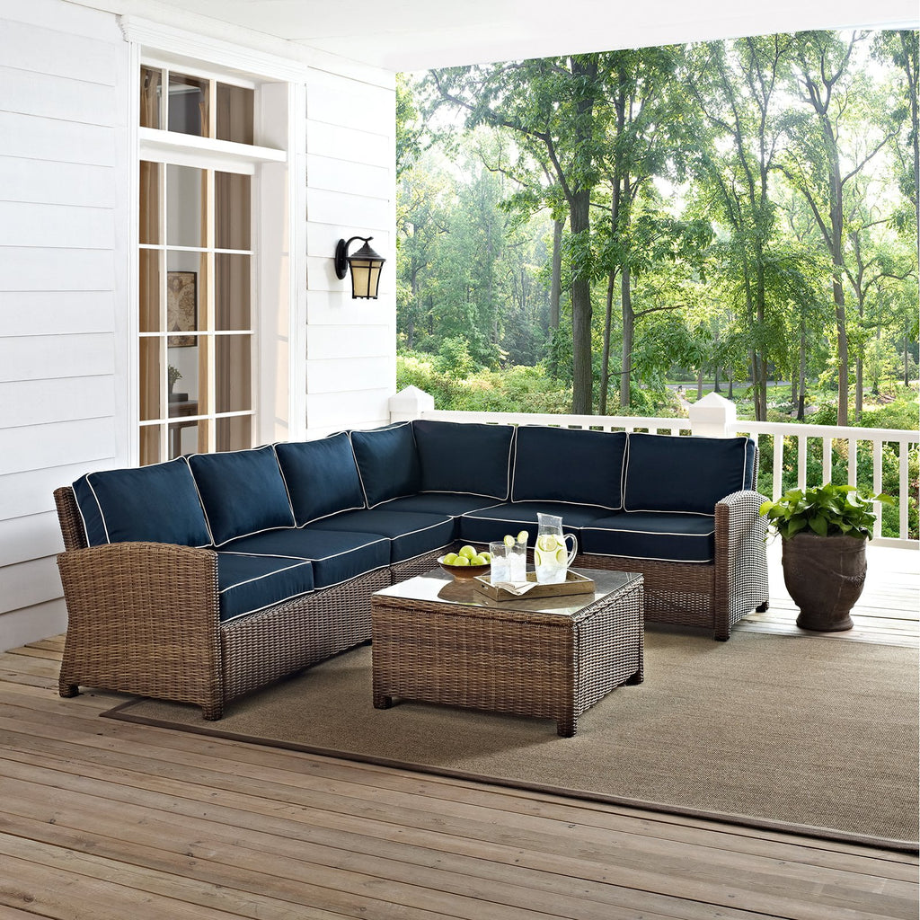 5 Piece Fabric Patio Sectional Set in Brown and Navy N439
