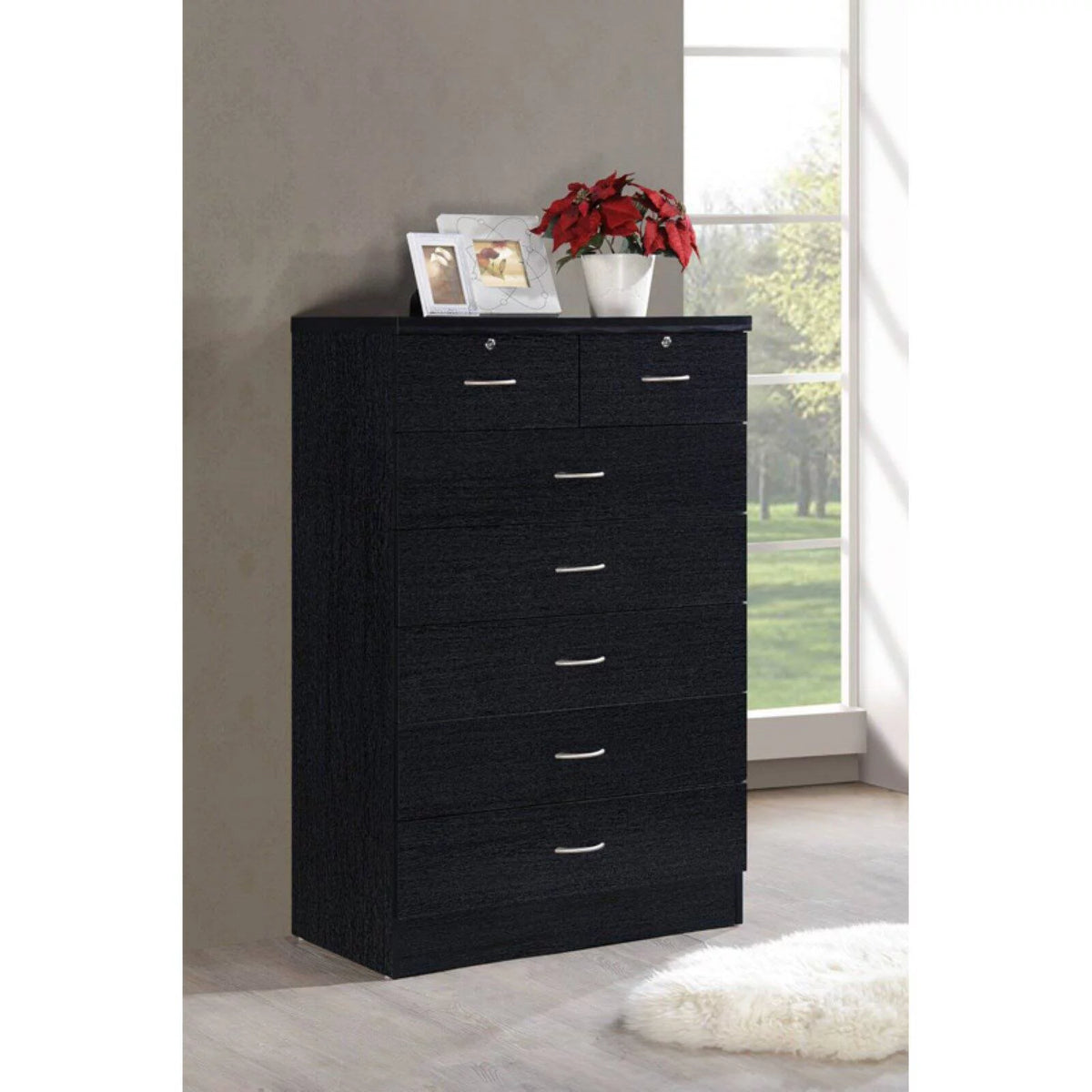 7 Drawer Wooden Dresser Chest with 2 Top Locks, Cherry P2044