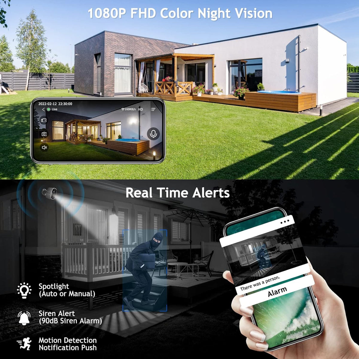 Wireless Outdoor Security Cameras 1080p Color Night Vision White P36675
