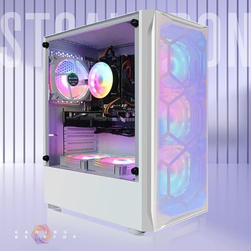 Gaming PC Desktop Computer, Intel Core I7 up to 3.9 GHz, Radeon RX 580 8G, 16G RAM, 512G SSD, WiFi, Bluetooth 5.0, RGB Fan x6, RGB BT Sound Bar, Windows 10 Home F41026