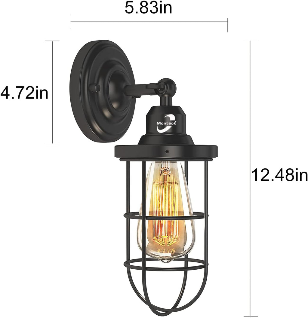 Plug in Wall Sconces Set of 2 Black Wire Cage Wall Light Fixtures A60874