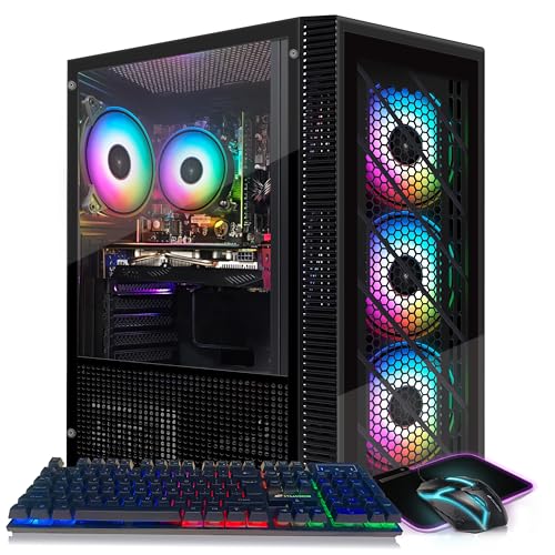 Gaming PC Desktop Computer, Intel Core I7 up to 3.9 GHz, Radeon RX 580 8G, 16G RAM, 512G SSD, WiFi, Bluetooth 5.0, RGB Fan x6, RGB BT Sound Bar, Windows 10 Home F41026