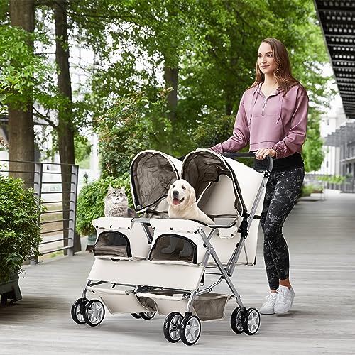Gray Foldable Double Pet Stroller I3620