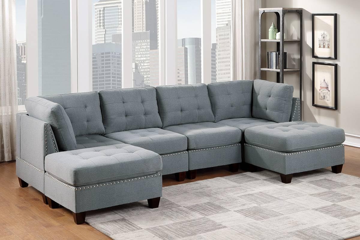 Gray Linen Like Fabric Modular Sectional 6pc Set W3049